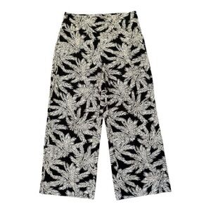 J. Jill Wearever Pull-On Wide Leg Pants Black White Palm Leaf Print Size M